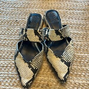 Vince Camuto Black and Cream Snake Print Mules